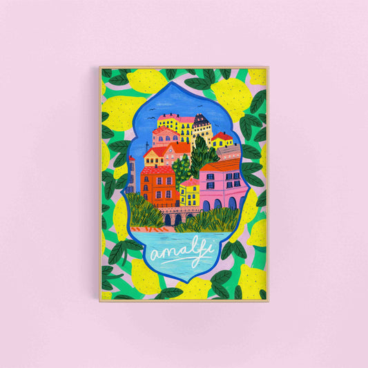 Amalfi coast lemon pattern art print | Italian summer print Europe Travel Wall Decor
