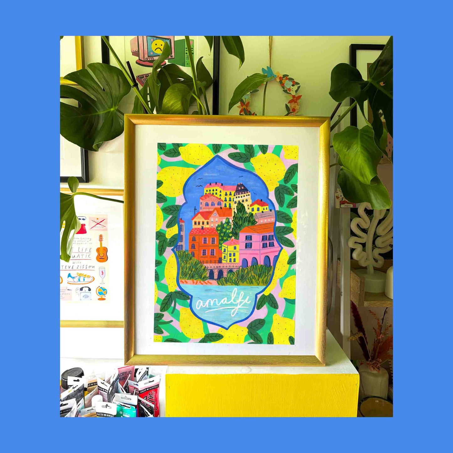 Amalfi coast lemon pattern art print | Italian summer print Europe Travel Wall Decor