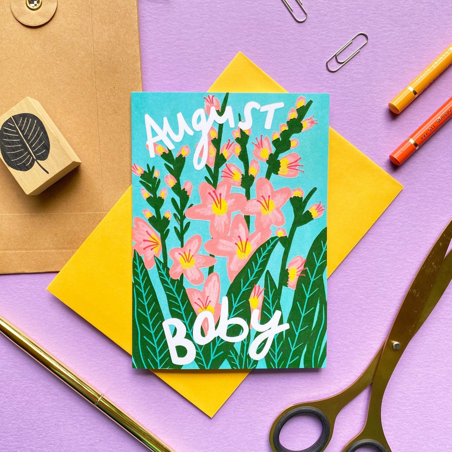 August New Baby Greetings Card |New Baby | Birth Flower Card