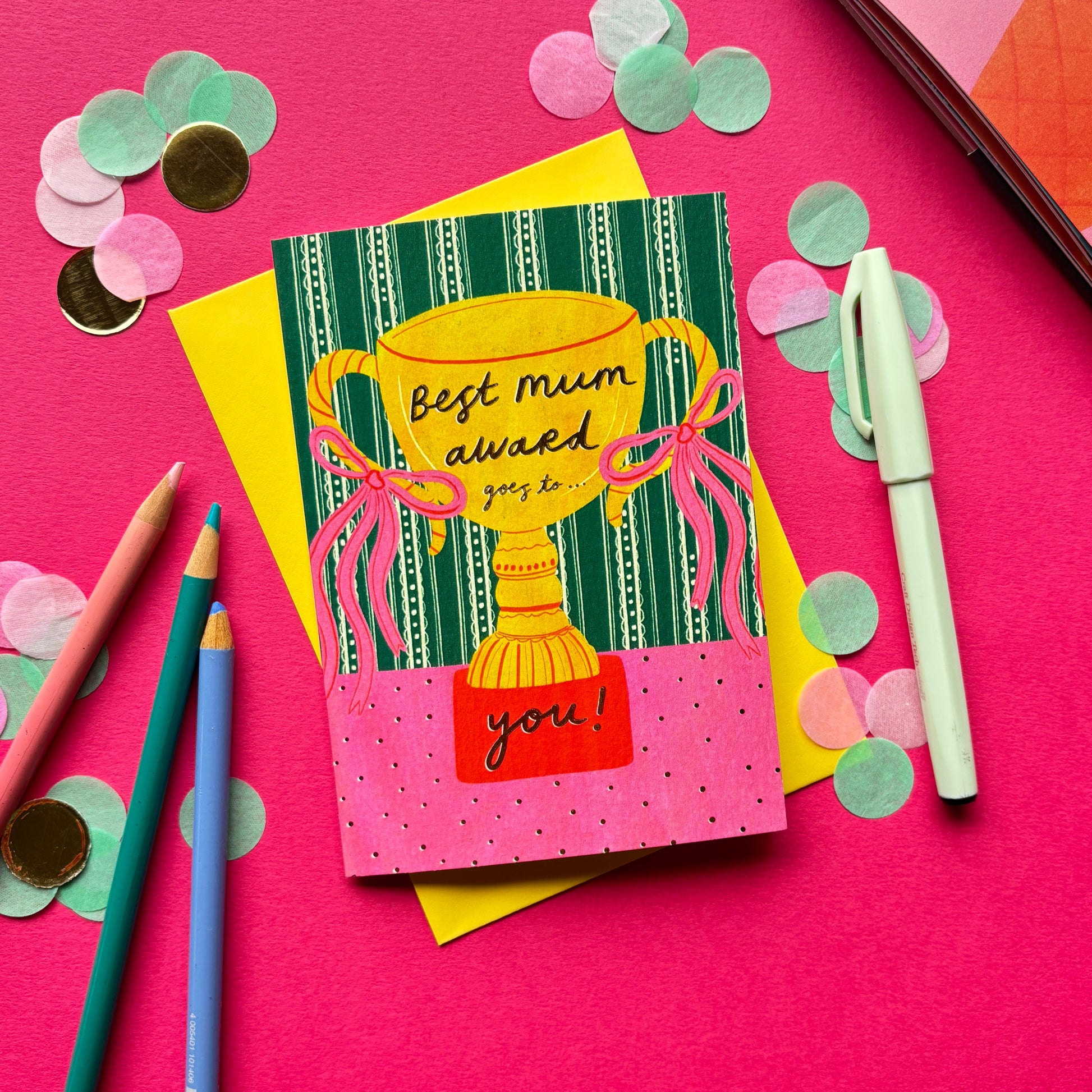 gold trophy foil greeting card mothers day