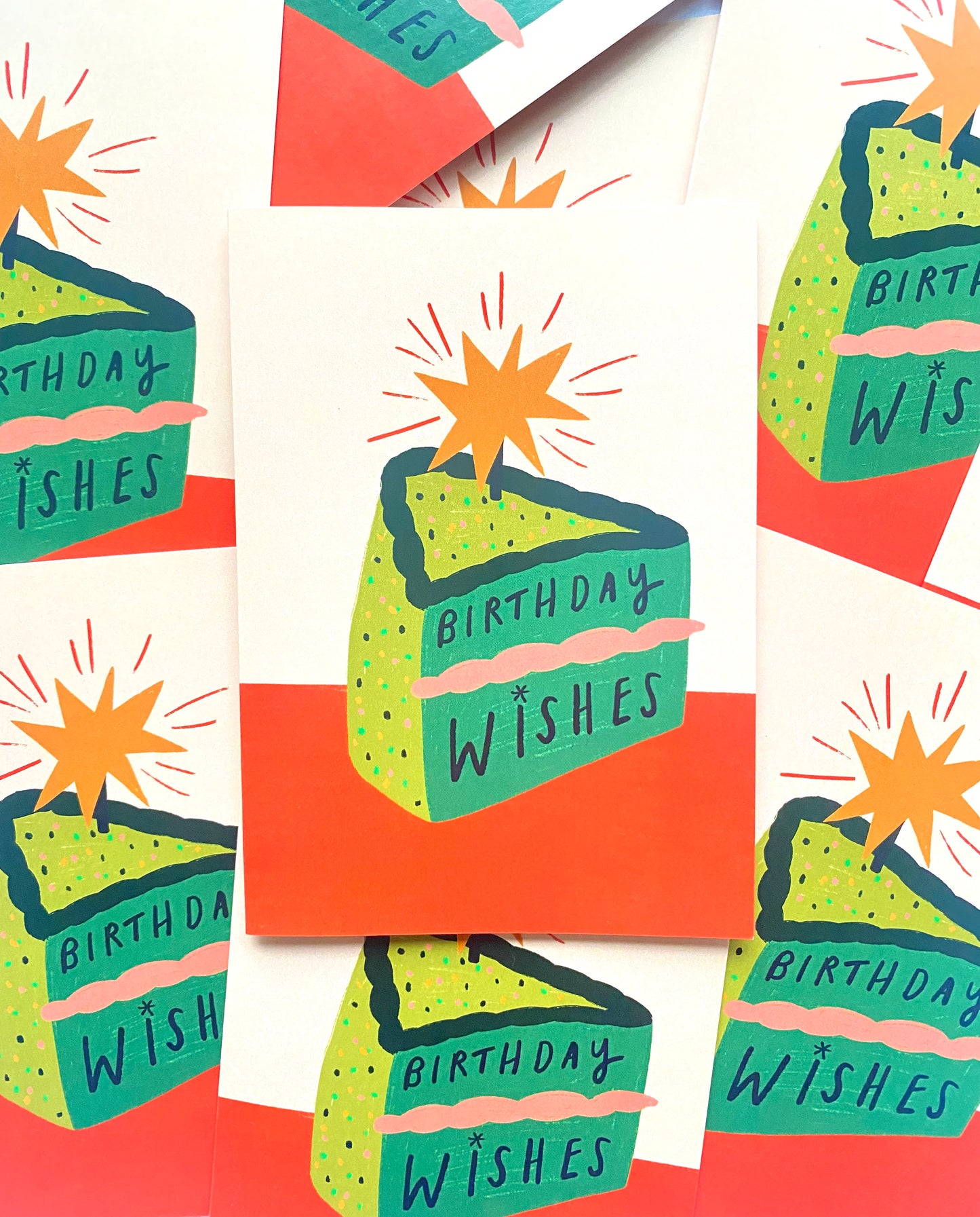 Birthday Wishes Green Cake Greetings Card | Bday Celebrate Friend Sister Brother Parents Quirky Colourful