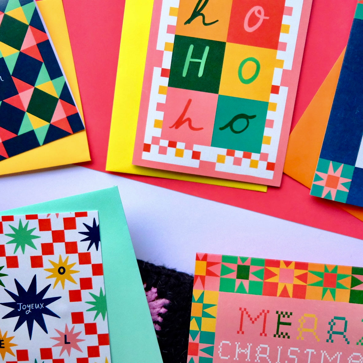 Merry Christmas Patchwork Christmas Card | Colourful Cozy Quilt Christmas card | Bold Festive Quilt Christmas Card