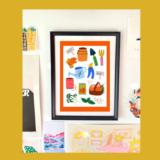 Gardening Tools Art Print | Green Thumbs Tools Garden Plants Botanical Gift Wall Decor