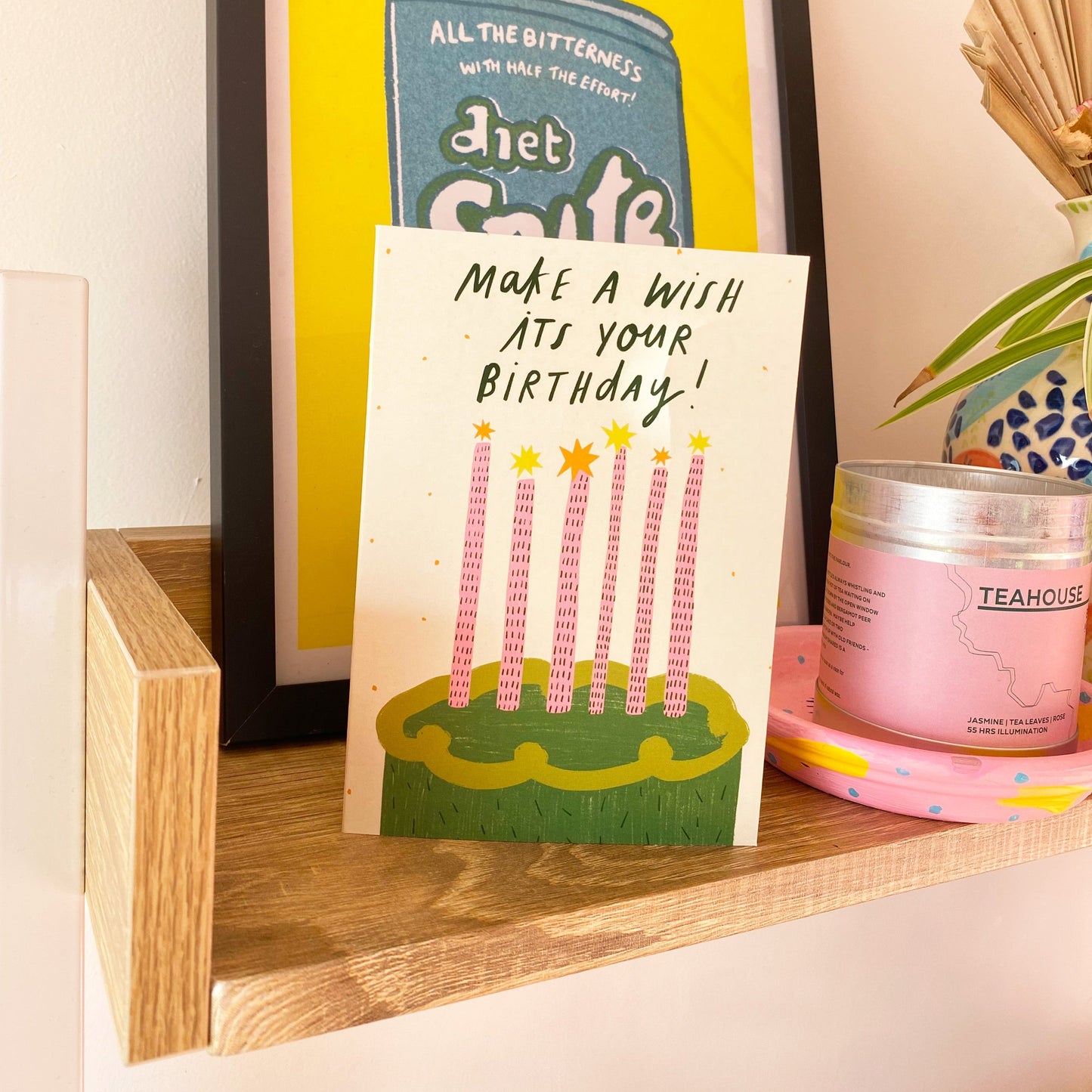 Make a Wish Green Cake Birthday Greeting Cards
