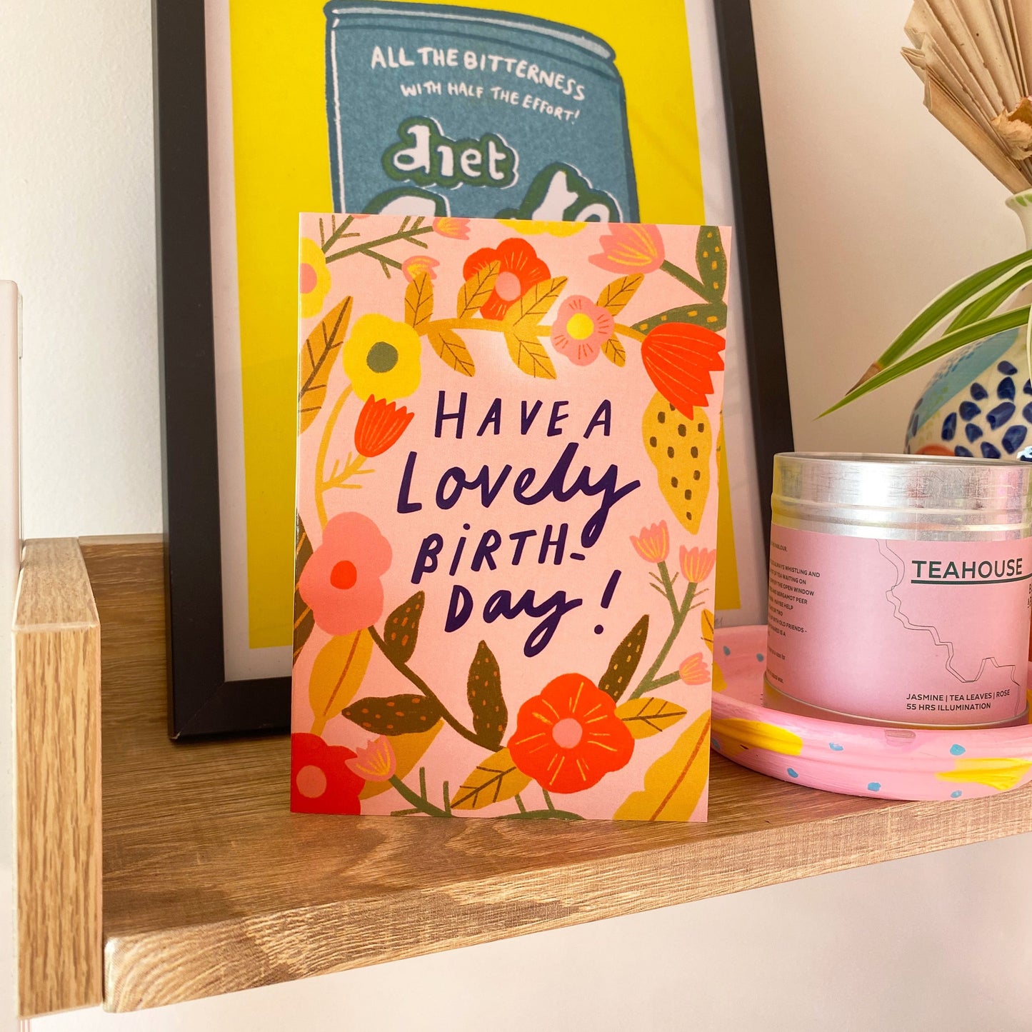 Have a lovely Birthday Flowers Gold Foil Greetings Card | Floral Pink Orange Bday Celebrate Mother Sister Friend