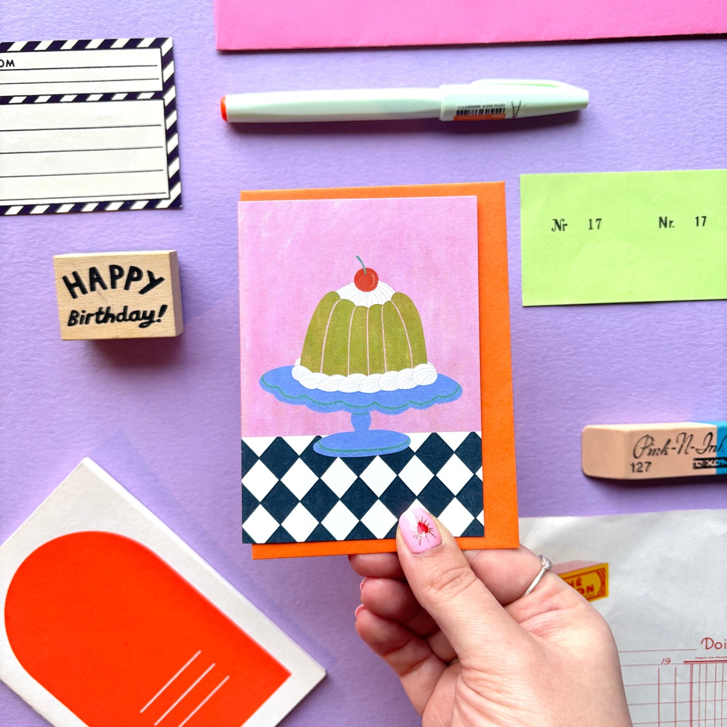 Mini Green Jelly Cake Birthday Card | Retro Jelly Cake Card | Mini Colourful Birthday Cake Card