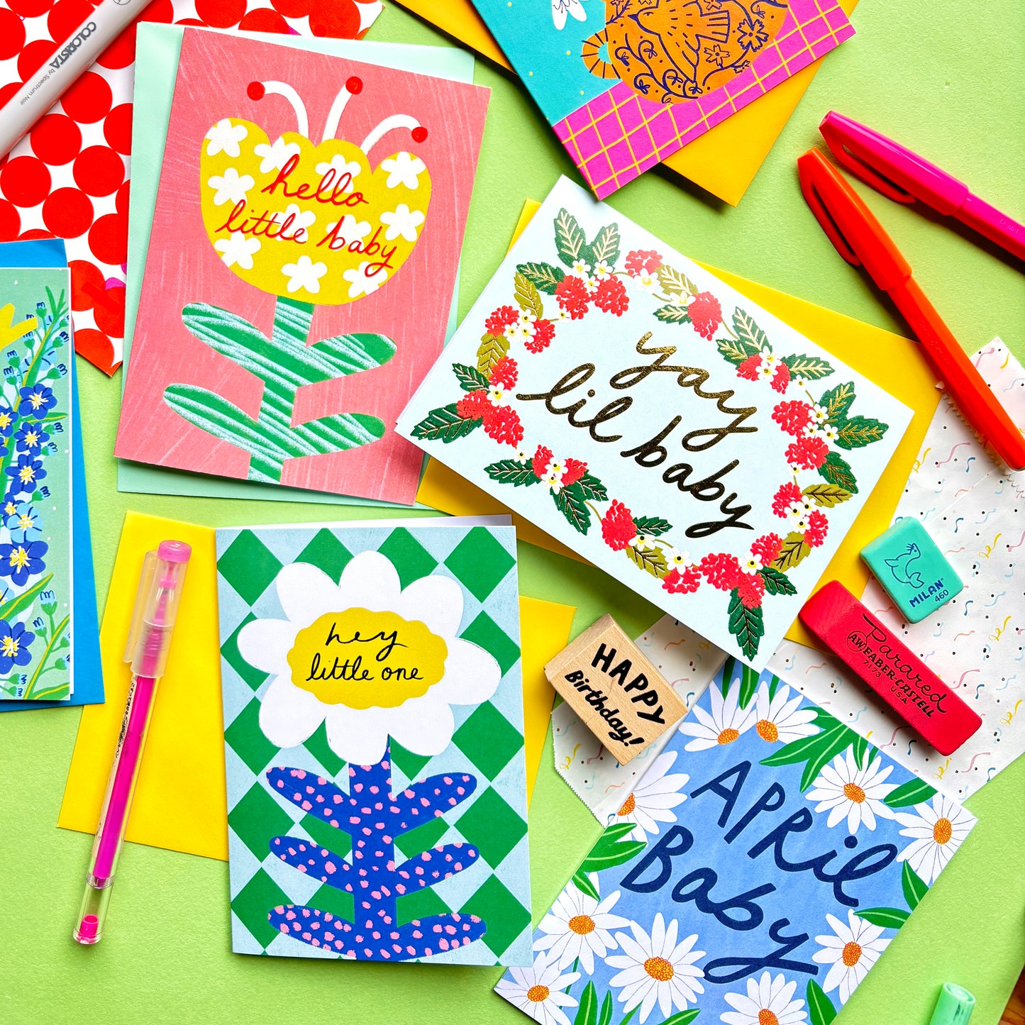 Hello Little Baby Greeting Card | Floral Newborn Patterned Celebration Grandchild Son Daughter