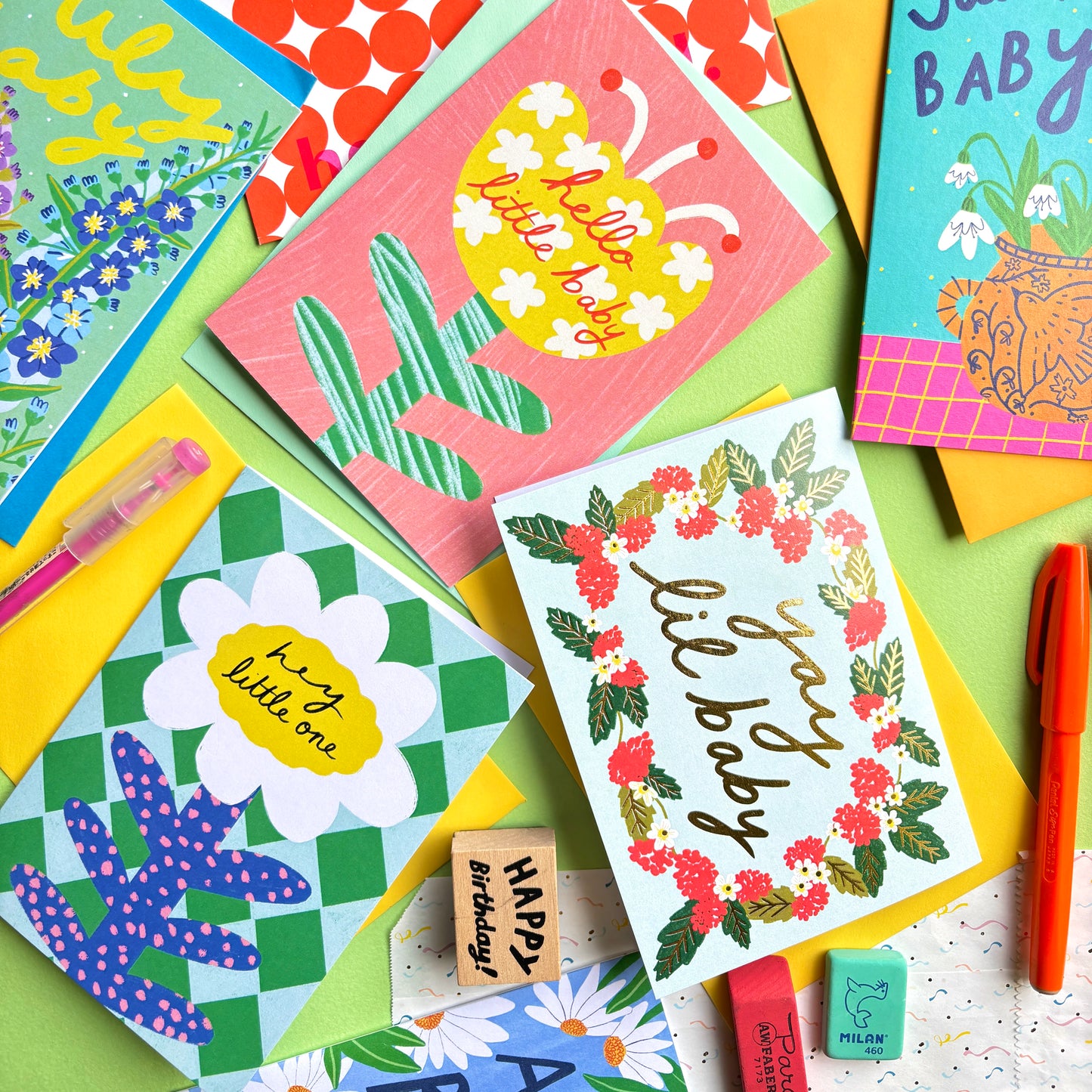 Yay Little Baby Greeting Card | Newborn Floral Wreath Congratulations Gold Foil