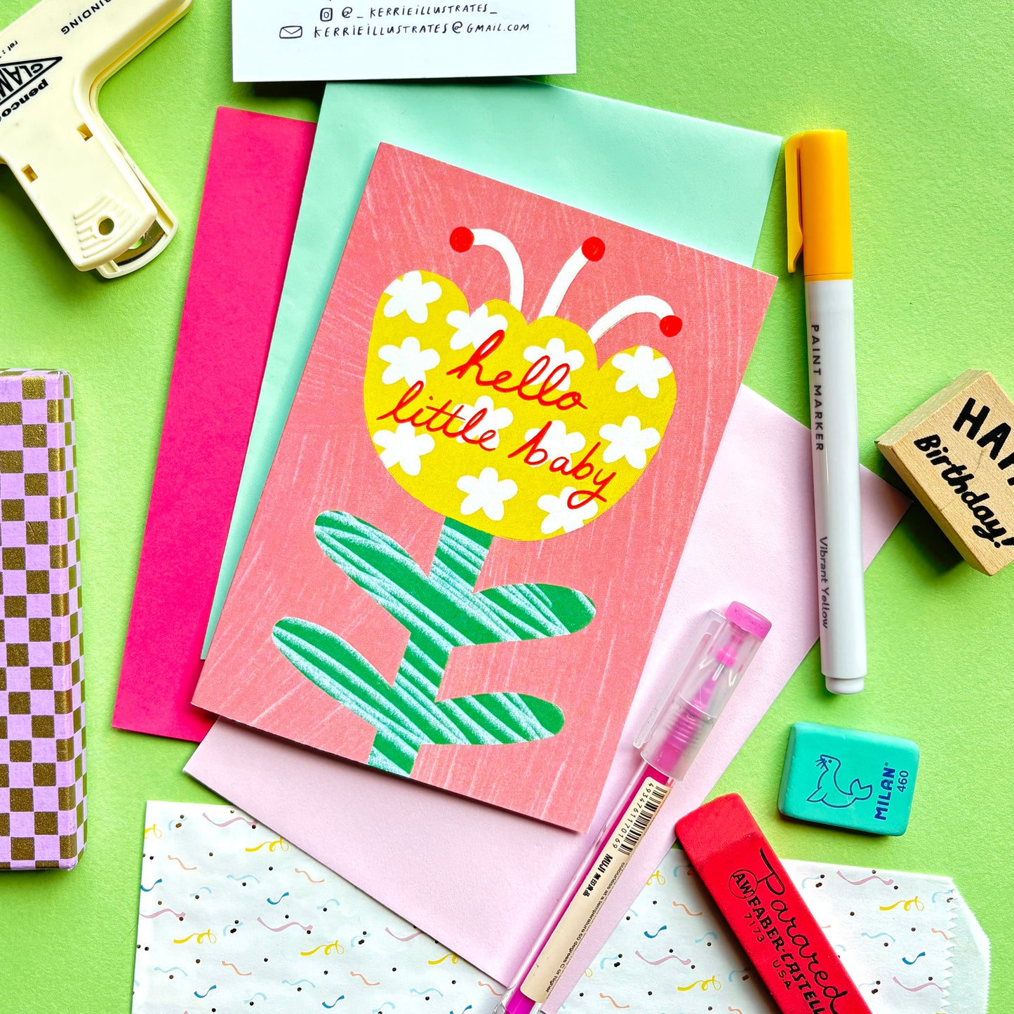 Hello Little Baby Greeting Card | Floral Newborn Patterned Celebration Grandchild Son Daughter