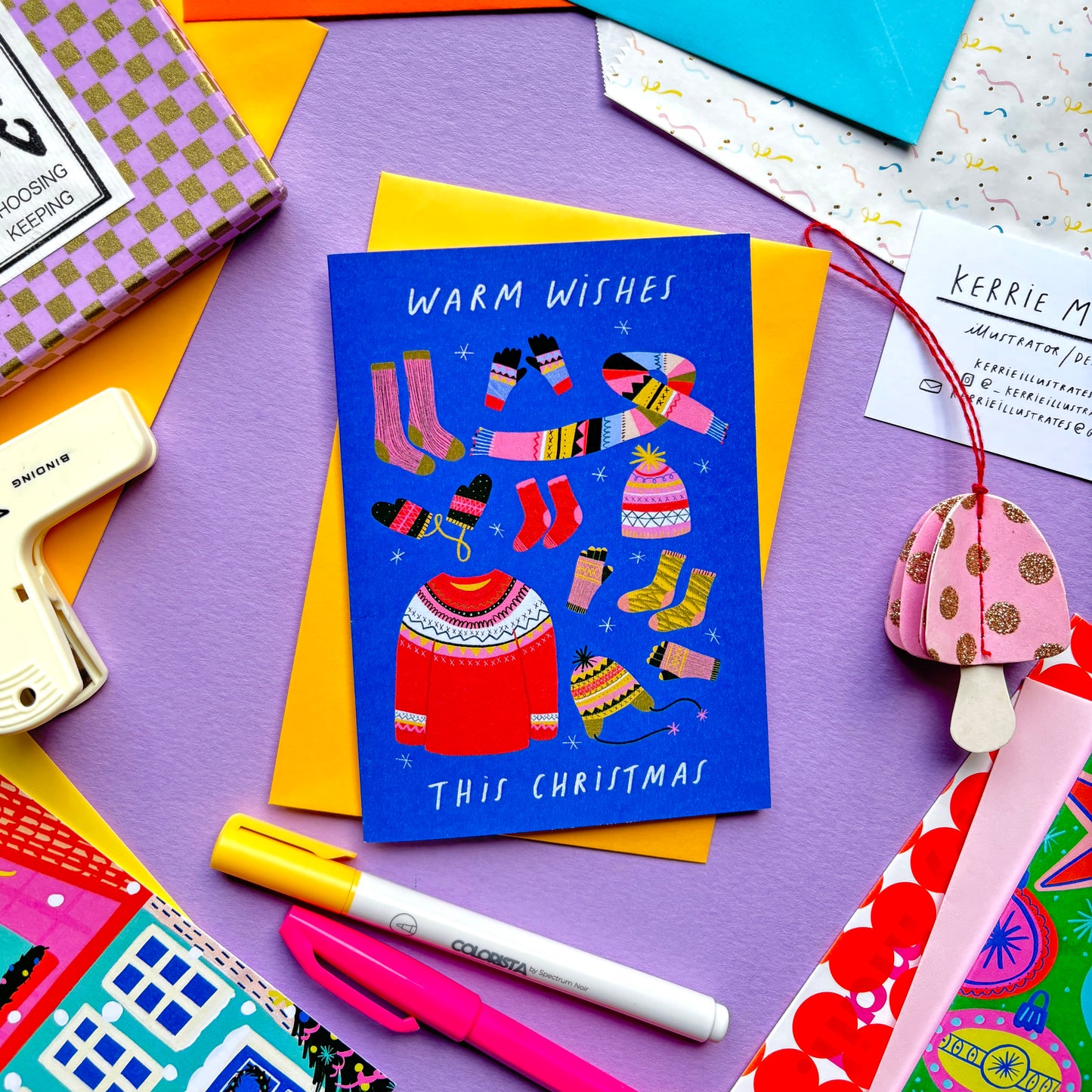 Warm Wishes Greetings Card | Wooly Jumper Xmas Festive Merry Bright Seasons Greetings Holiday