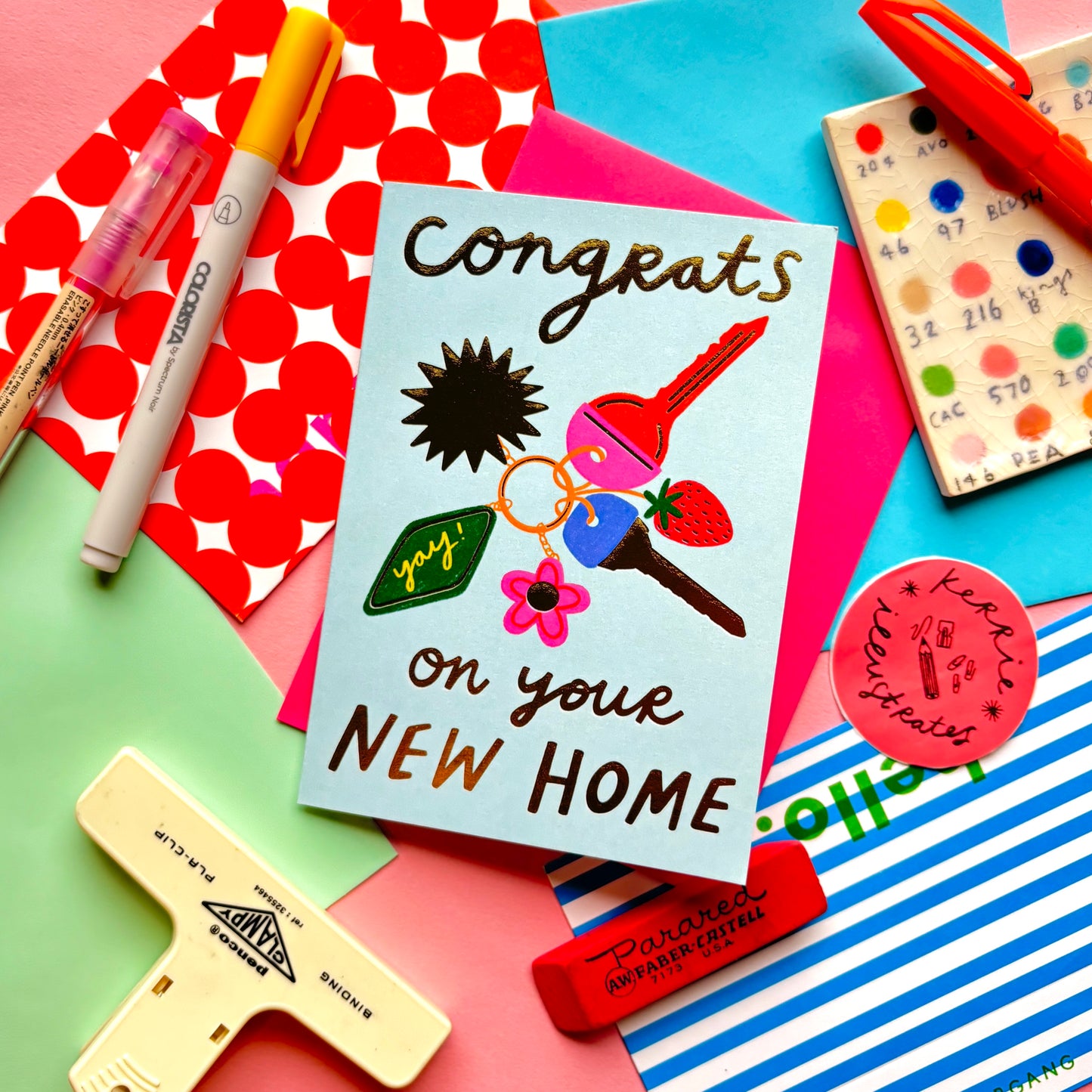 Congrats On Your New Home Keys Greeting Card | Keyring Gold Foil Homeowner House Apartment Celebrate