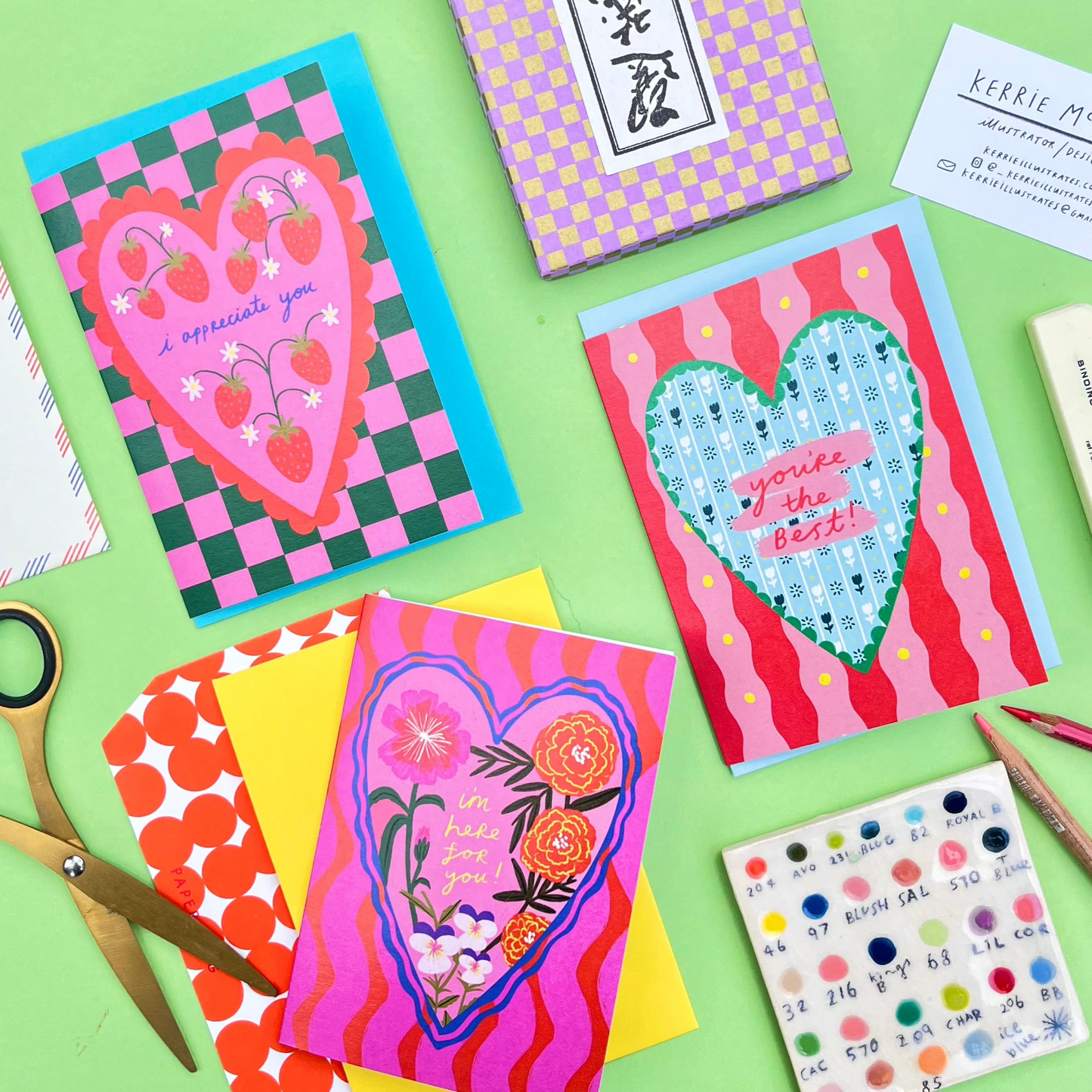 I Appreciate You Patterned Heart Greeting Card | Strawberry Checkered Pattern Quirky Pink Red Colourful Friendship