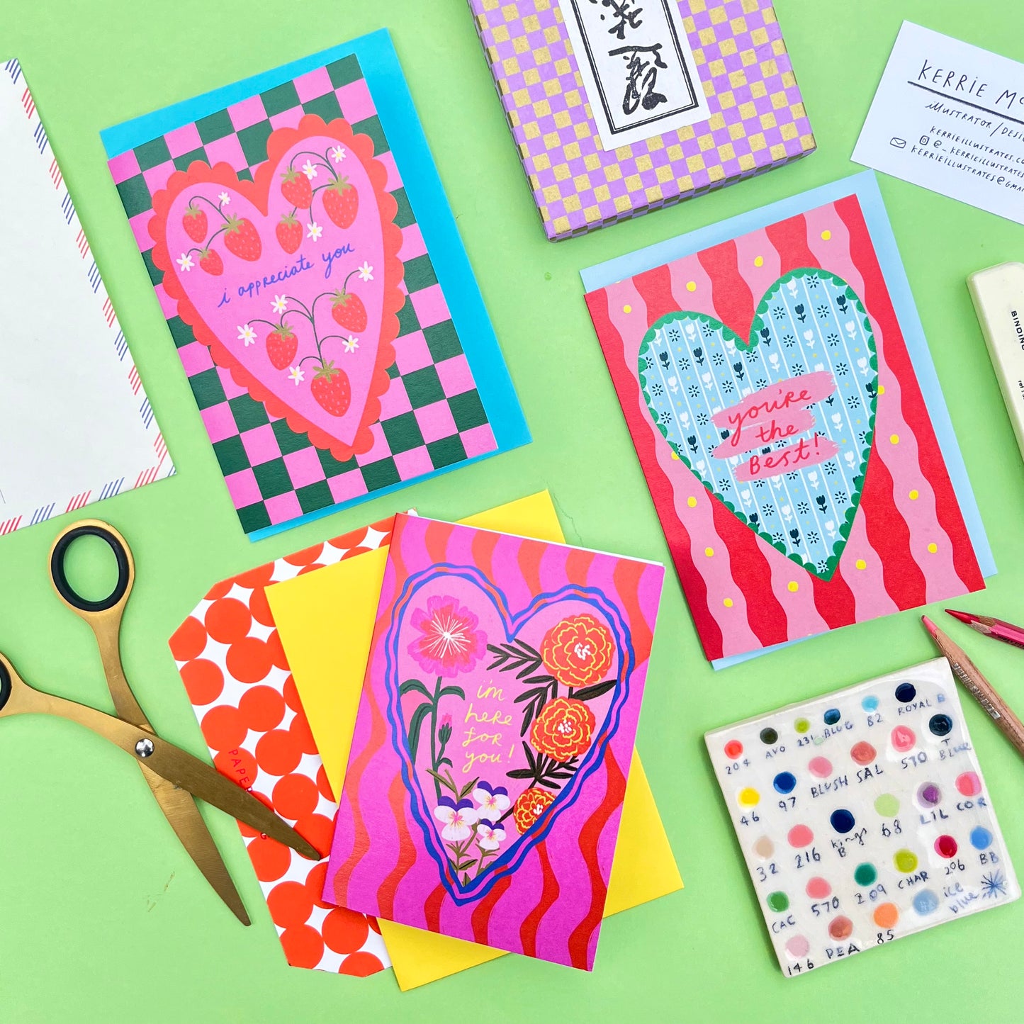 I'm Here For You Patterned Heart Greeting Card | Floral Handwritten Stripe Pink Red Thoughtful Get Better Bereavement