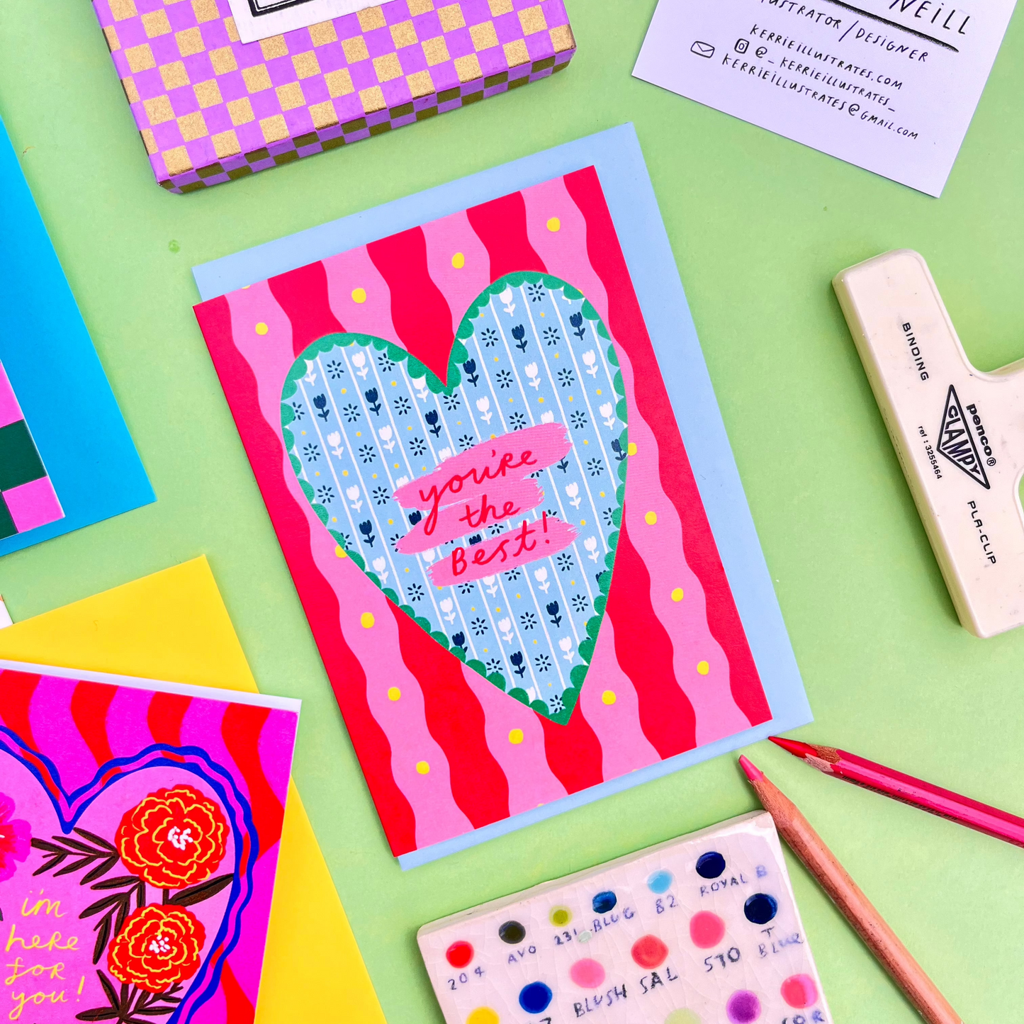 You're The Best Patterned Heart Greeting Card | Quirky Greetings Pink Blue Thoughtful