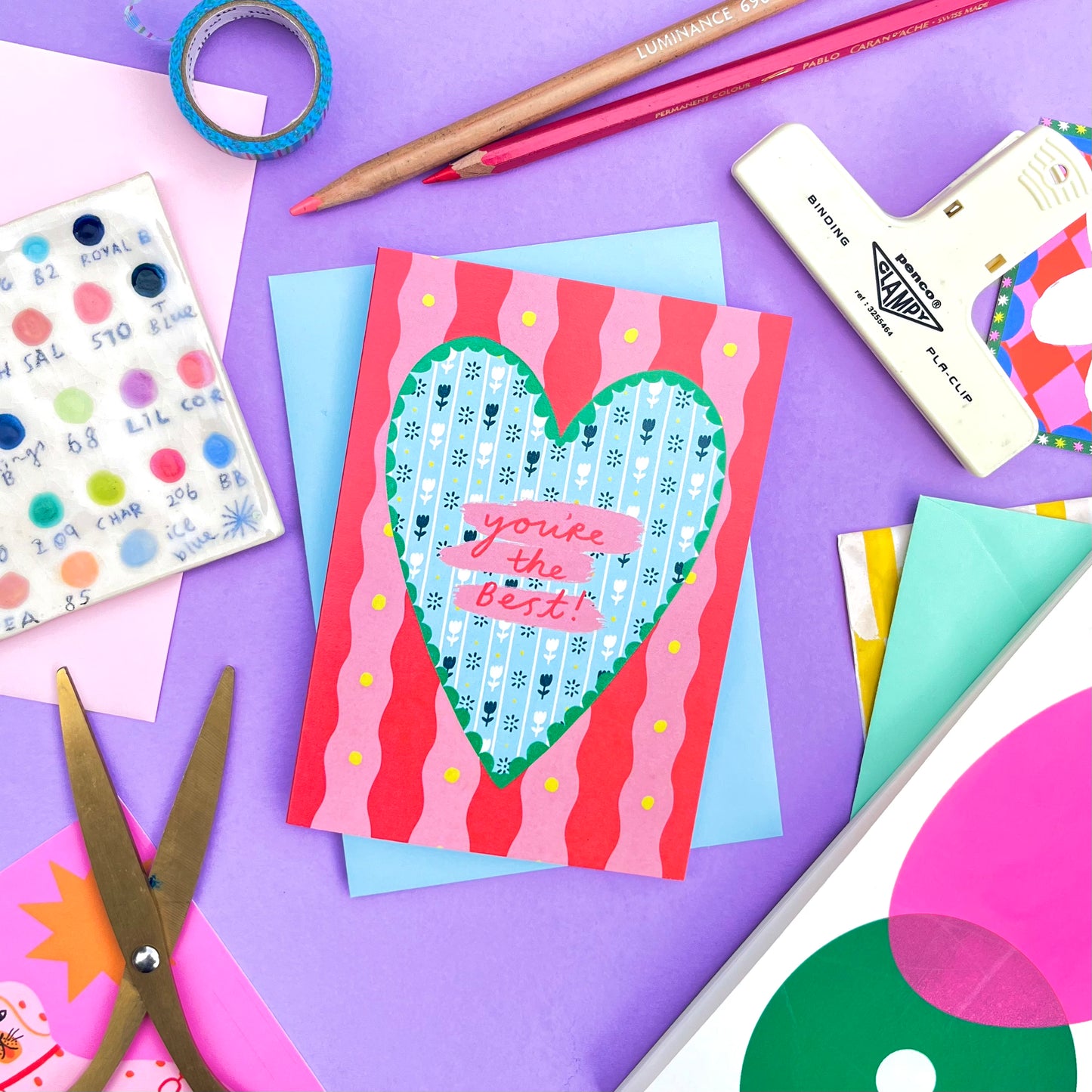You're The Best Patterned Heart Greeting Card | Quirky Greetings Pink Blue Thoughtful