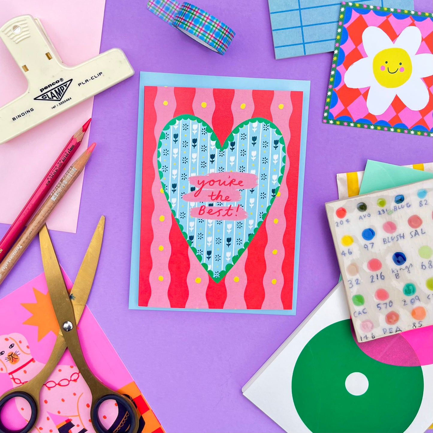 You're The Best Patterned Heart Greeting Card | Quirky Greetings Pink Blue Thoughtful