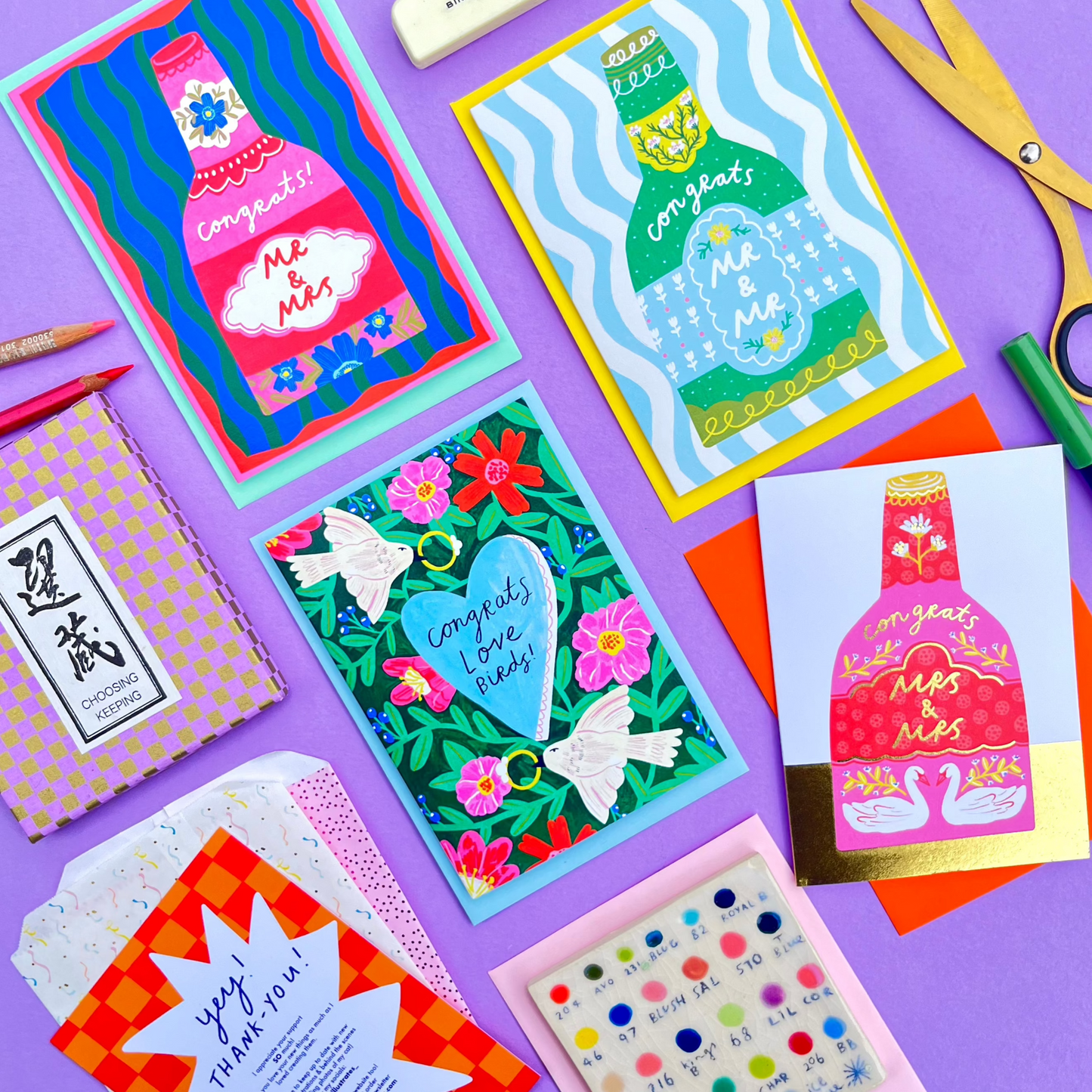 Congrats Mrs & Mrs Engagement Wedding Greeting Card | Lesbian LGBTQ Couple Anniversary Engagement Swan Champagne Design