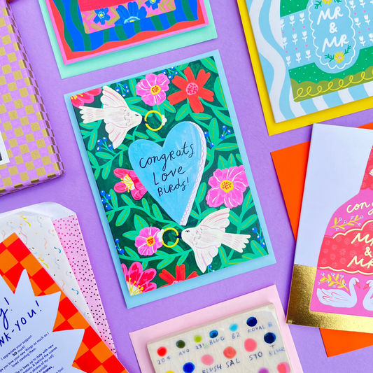 Congrats Love Birds Engagement Wedding Greeting Card | Dove Ring Proposal Anniversary Milestone Couple