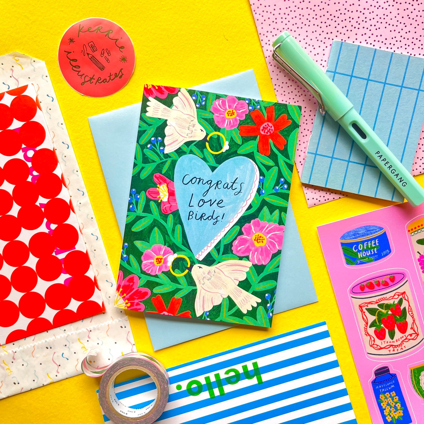 Congrats Love Birds Engagement Wedding Greeting Card | Dove Ring Proposal Anniversary Milestone Couple