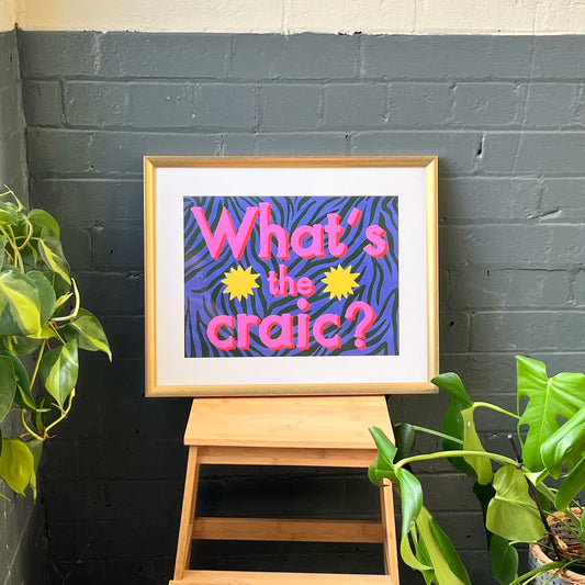 What's the craic? Zebra patterned art print | Belfast print | Northern Irish slang art print | Belfast slang art print | Belfast quote |