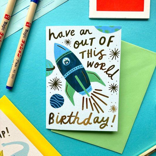 Have An Out Of This World Birthday Card | Outer Space Astrology Kids Children Bday Son His Celebration Rocket Spaceship Astronaut