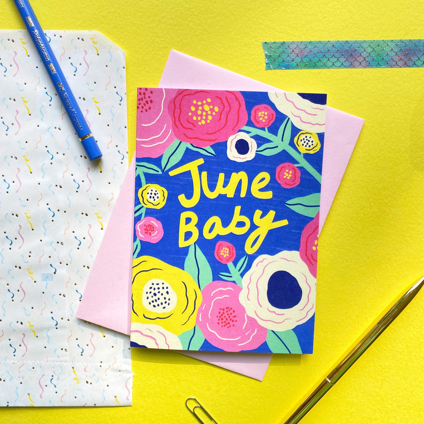 June New Baby Birth Month Greetings Card | Newborn Son Daughter Grandchild Birthday Congratulations Birth Flower