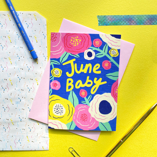 June New Baby Birth Month Greetings Card | Newborn Son Daughter Grandchild Birthday Congratulations Birth Flower