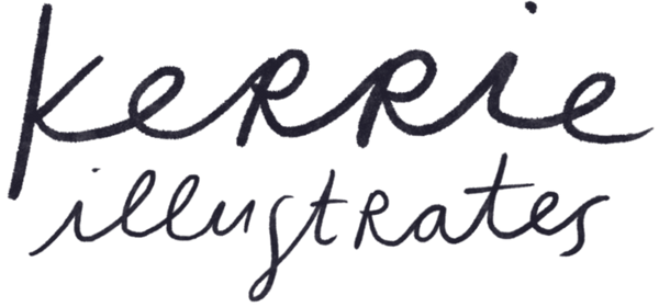 Hand-written text saying Kerrie Illustrates