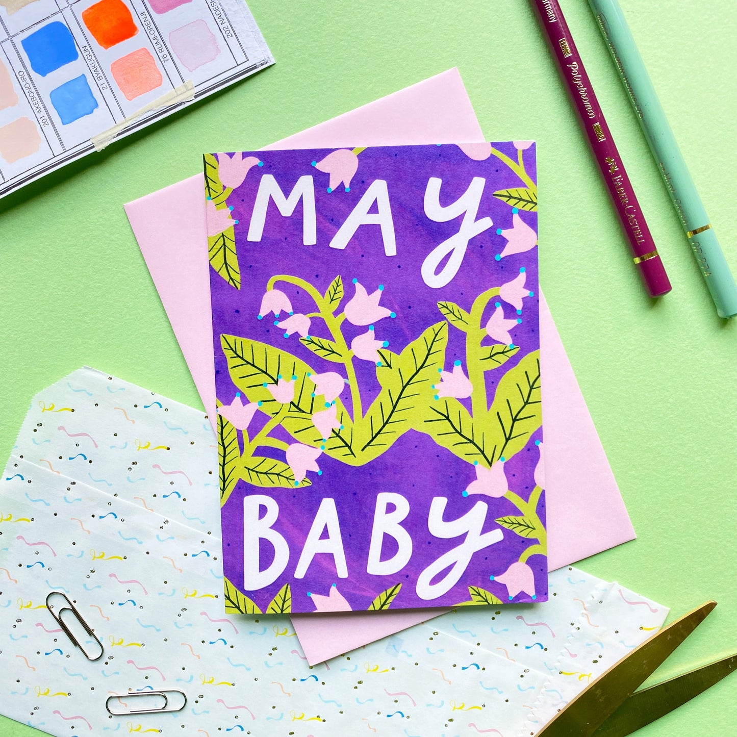 May New Baby Birth Month Greetings Card | Newborn Son Daughter Grandchild Birthday Congratulations Birth Flower