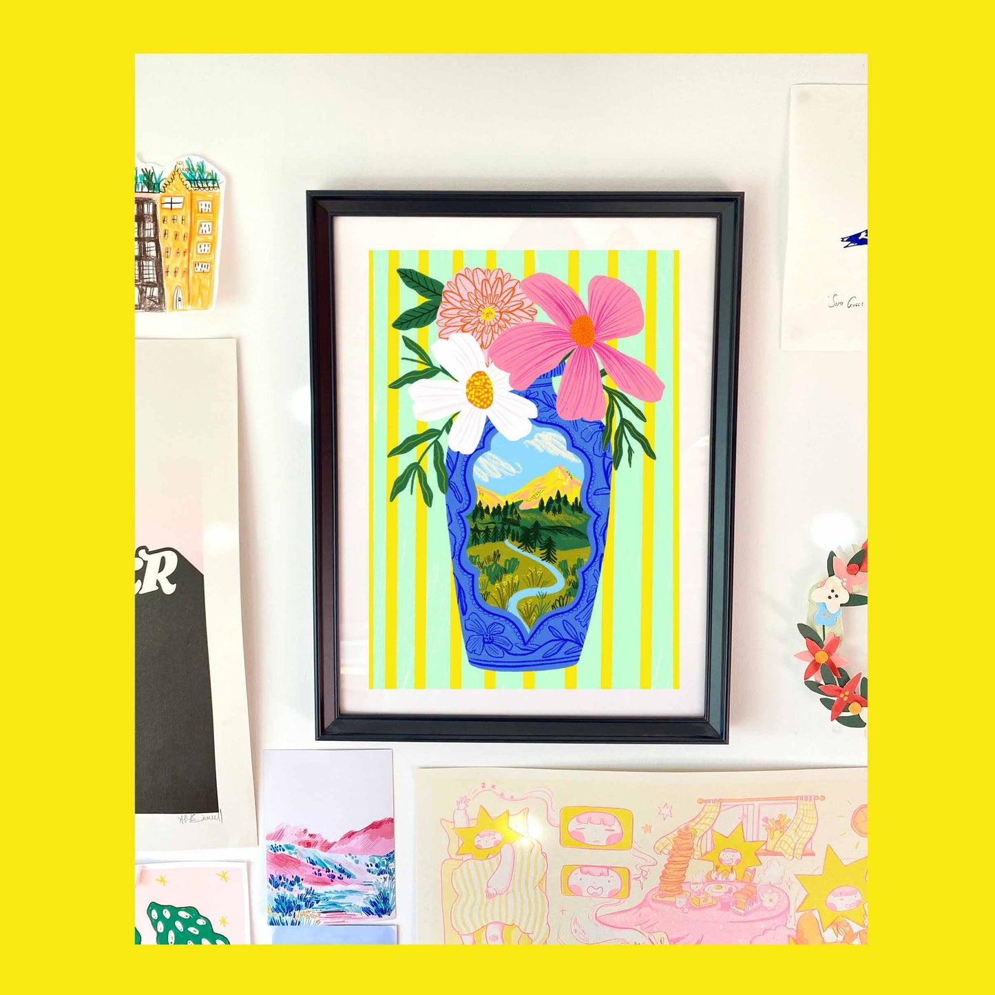 Spring Flowers in Antique Vase | Floral Wall Decor Vintage Quirky Patterned Home Living Room