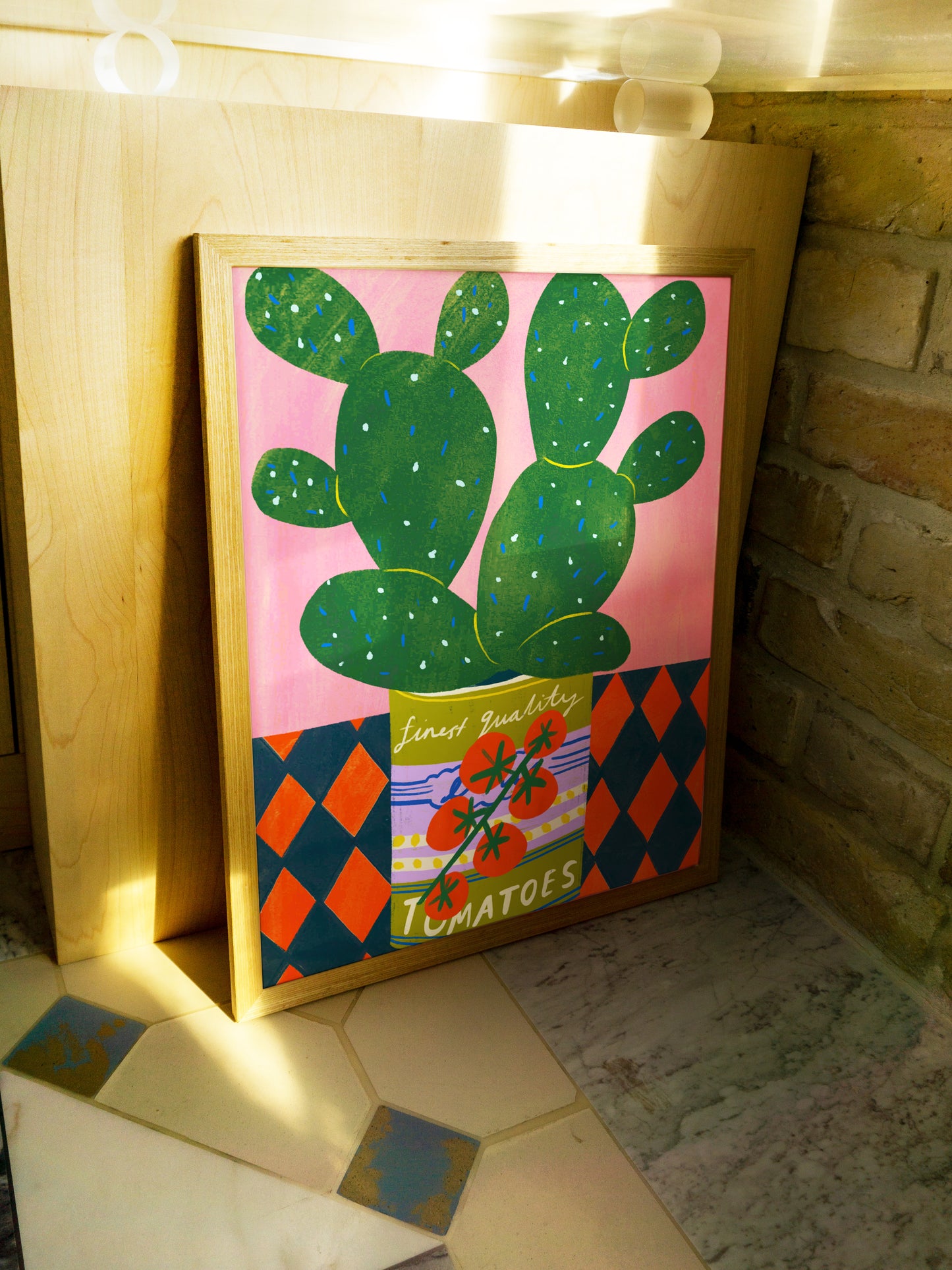 Cactus in a tomato tin art print | House plant art print
