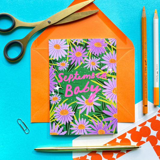 September New Baby Birth Month Greetings Card | Newborn Son Daughter Grandchild Birthday Congratulations