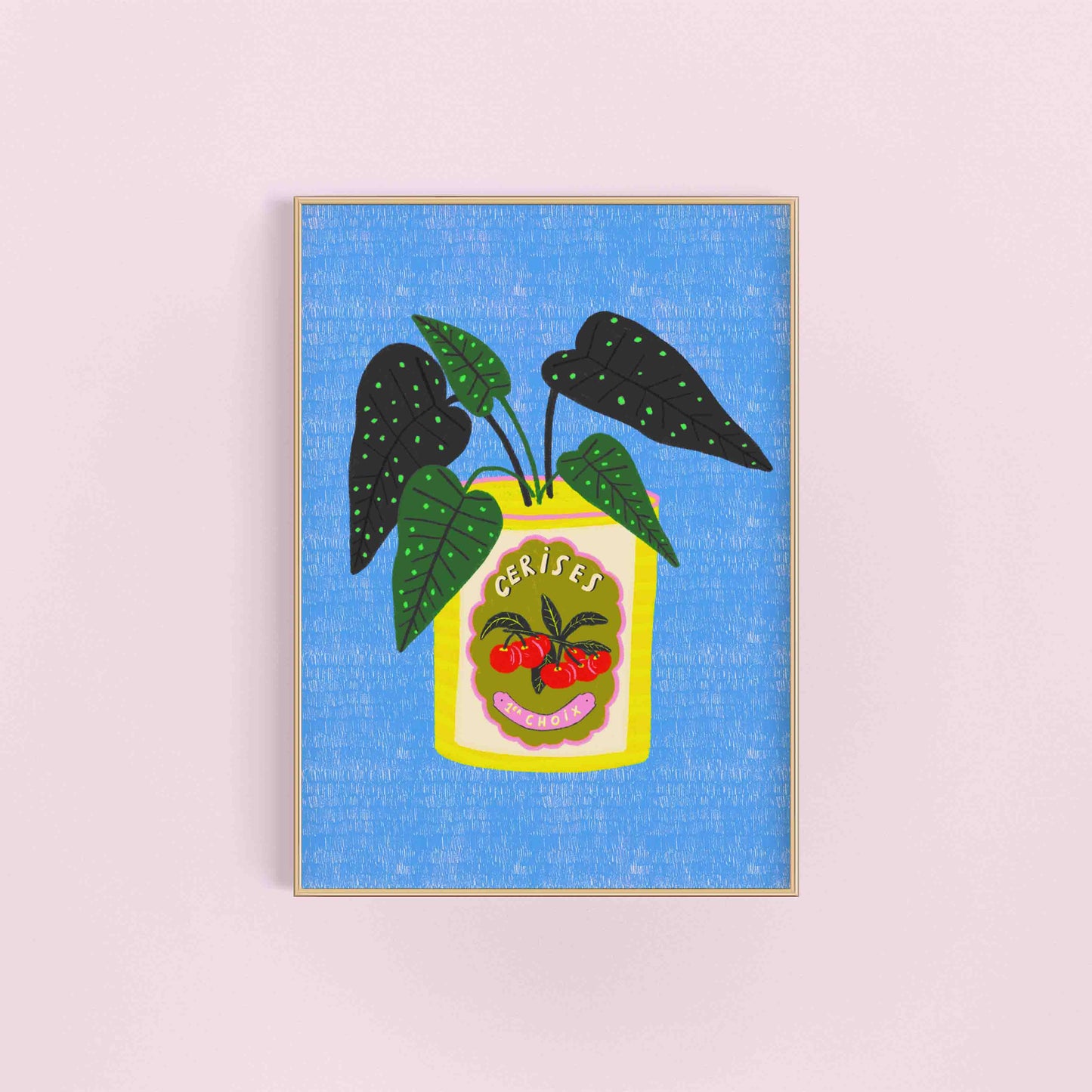 Alocasia Plant & Vintage Cerises Tin Colourful Art Print | Botanical Vintage Bold Quirky Houseplant