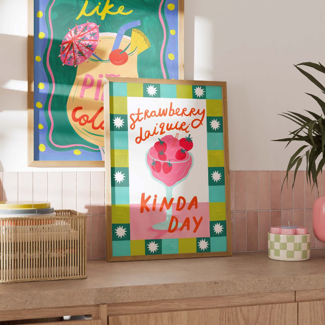 Strawberry daiquiri art print-cocktail art print-cocktail wall art-bar art print-bar wall art-kitchen art print-kitchen wall art-strawberry daiquiri kinda day