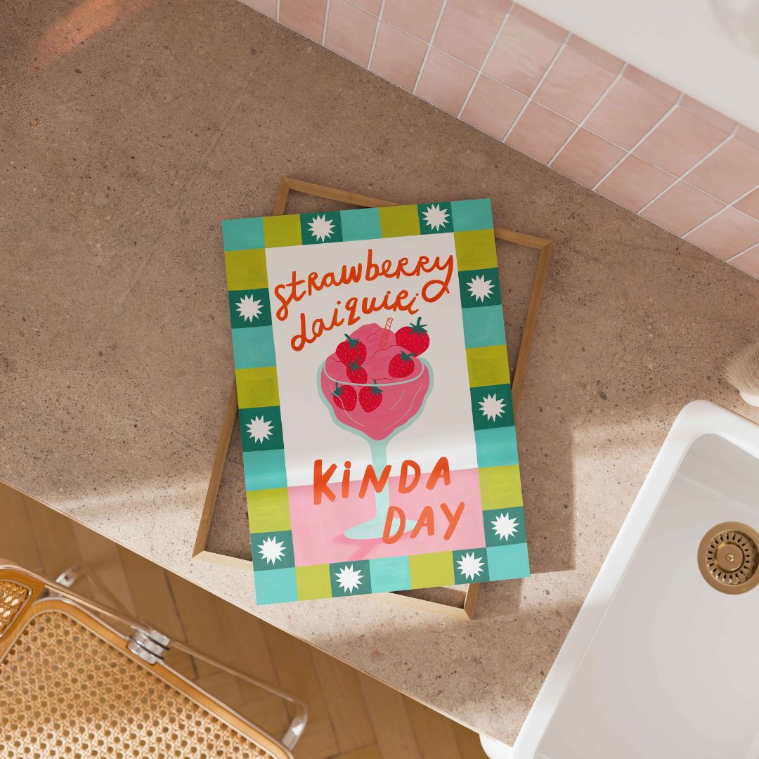 Strawberry daiquiri art print-cocktail art print-cocktail wall art-bar art print-bar wall art-kitchen art print-kitchen wall art-strawberry daiquiri kinda day