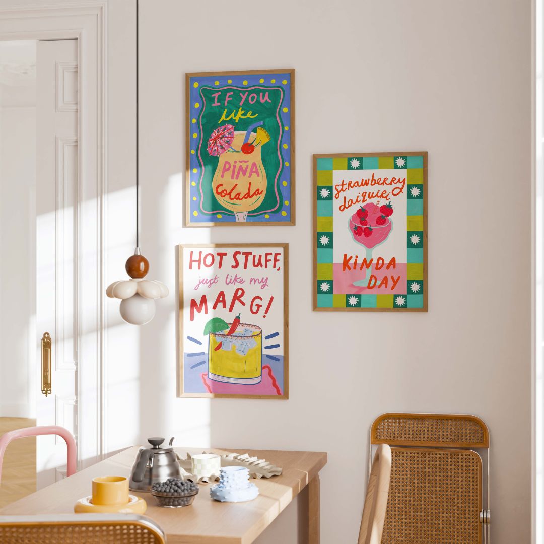 Strawberry daiquiri art print-cocktail art print-cocktail wall art-bar art print-bar wall art-kitchen art print-kitchen wall art-strawberry daiquiri kinda day