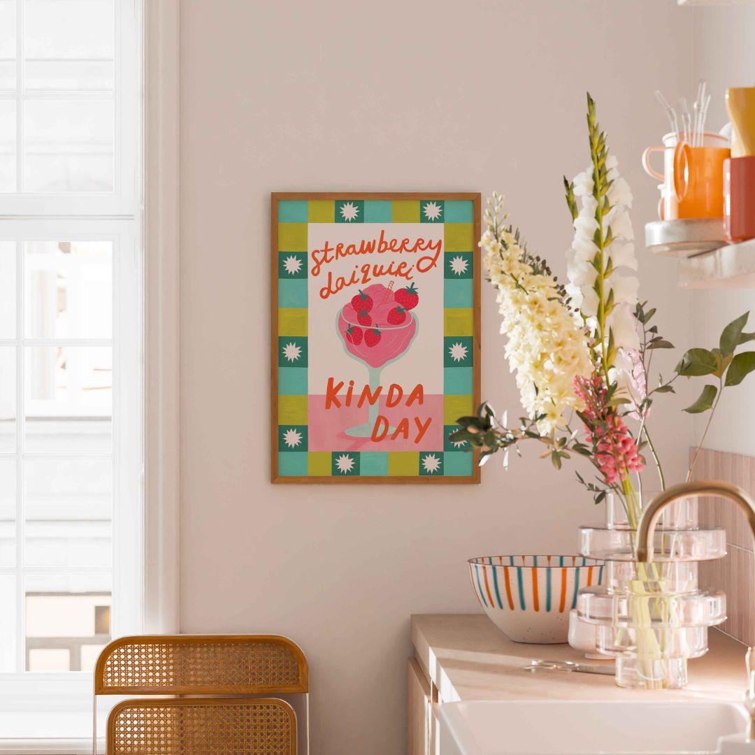 Strawberry daiquiri art print-cocktail art print-cocktail wall art-bar art print-bar wall art-kitchen art print-kitchen wall art-strawberry daiquiri kinda day
