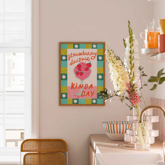 Strawberry daiquiri art print-cocktail art print-cocktail wall art-bar art print-bar wall art-kitchen art print-kitchen wall art-strawberry daiquiri kinda day