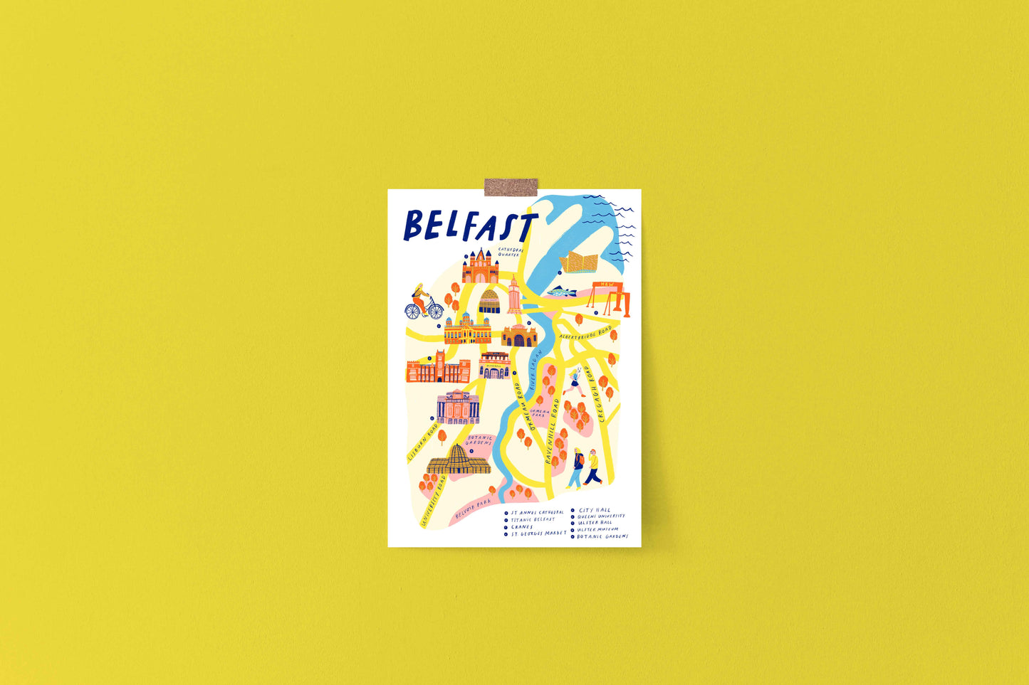 Belfast City Illustrated Map Art Print | Belfast art print | Tourism Northern Ireland Irish Local Landmark NI Travel City Break