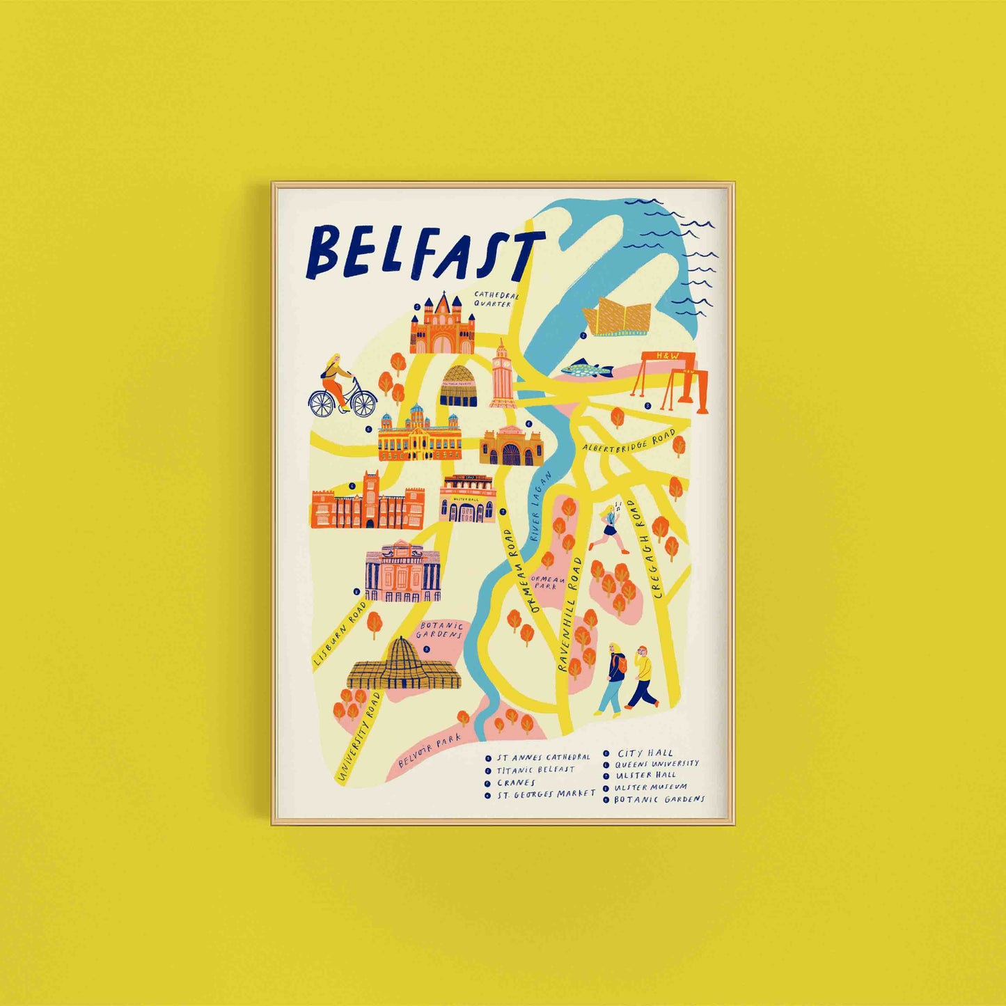 Belfast City Illustrated Map Art Print | Belfast art print | Tourism Northern Ireland Irish Local Landmark NI Travel City Break