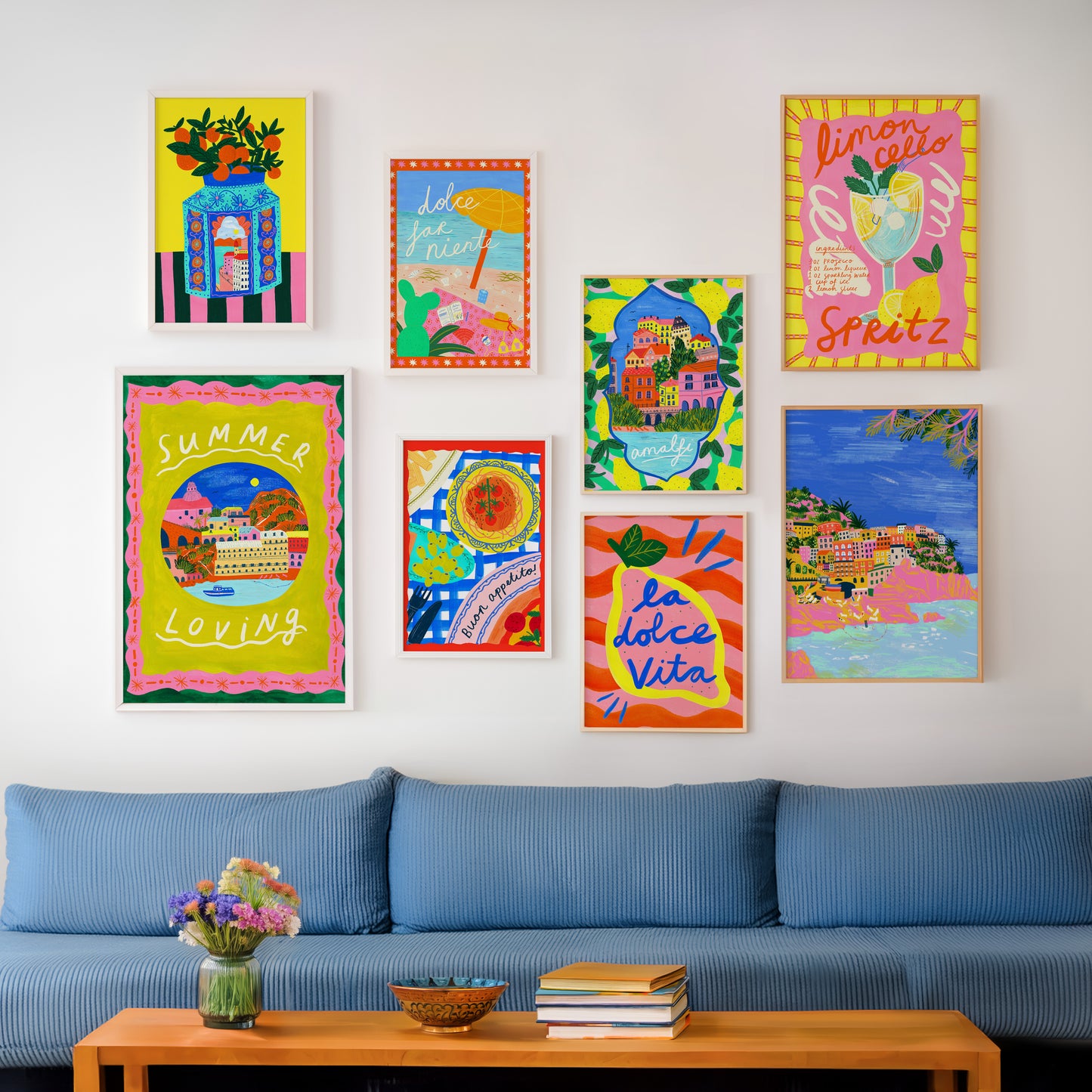 Amalfi coast lemon pattern art print | Italian summer print Europe Travel Wall Decor