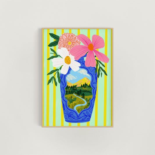 Spring Flowers in Antique Vase | Floral Wall Decor Vintage Quirky Patterned Home Living Room