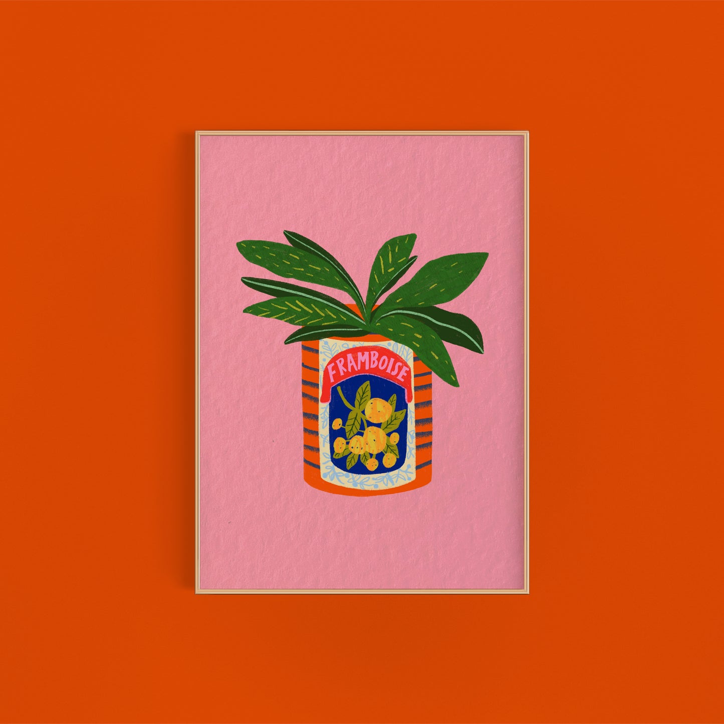 Alocasia House Plant and Framboise Vintage Tin colourful art print | Wall Decor Houseplant Quirky Bold