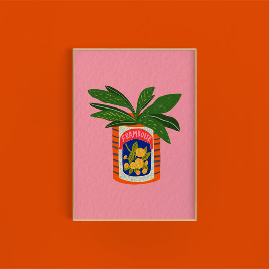 Alocasia House Plant and Framboise Vintage Tin colourful art print | Wall Decor Houseplant Quirky Bold