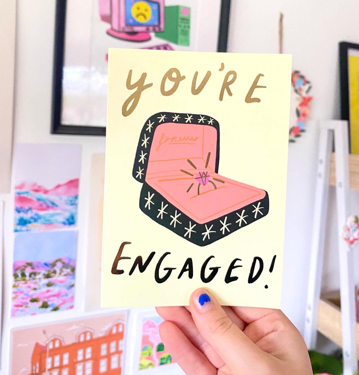 You're Engaged Congratulations Couple Gold Greetings Card | Celebrate Proposal Wedding Marriage Party Ring Box Fiancee Husband Wife