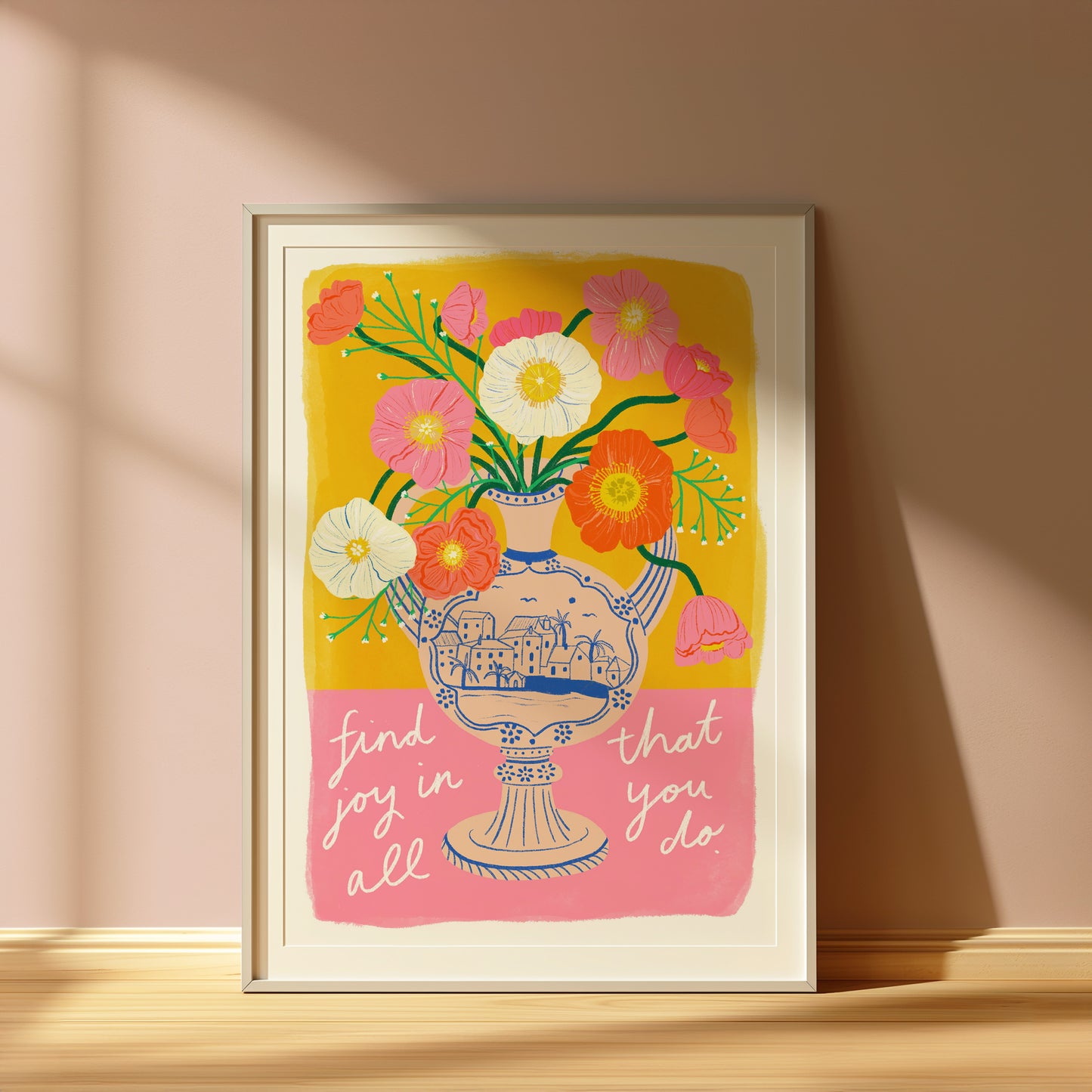 Find joy flowers in antique vase art print | Floral Wall Decor Maximalist Vintage Antique Inspired Typography
