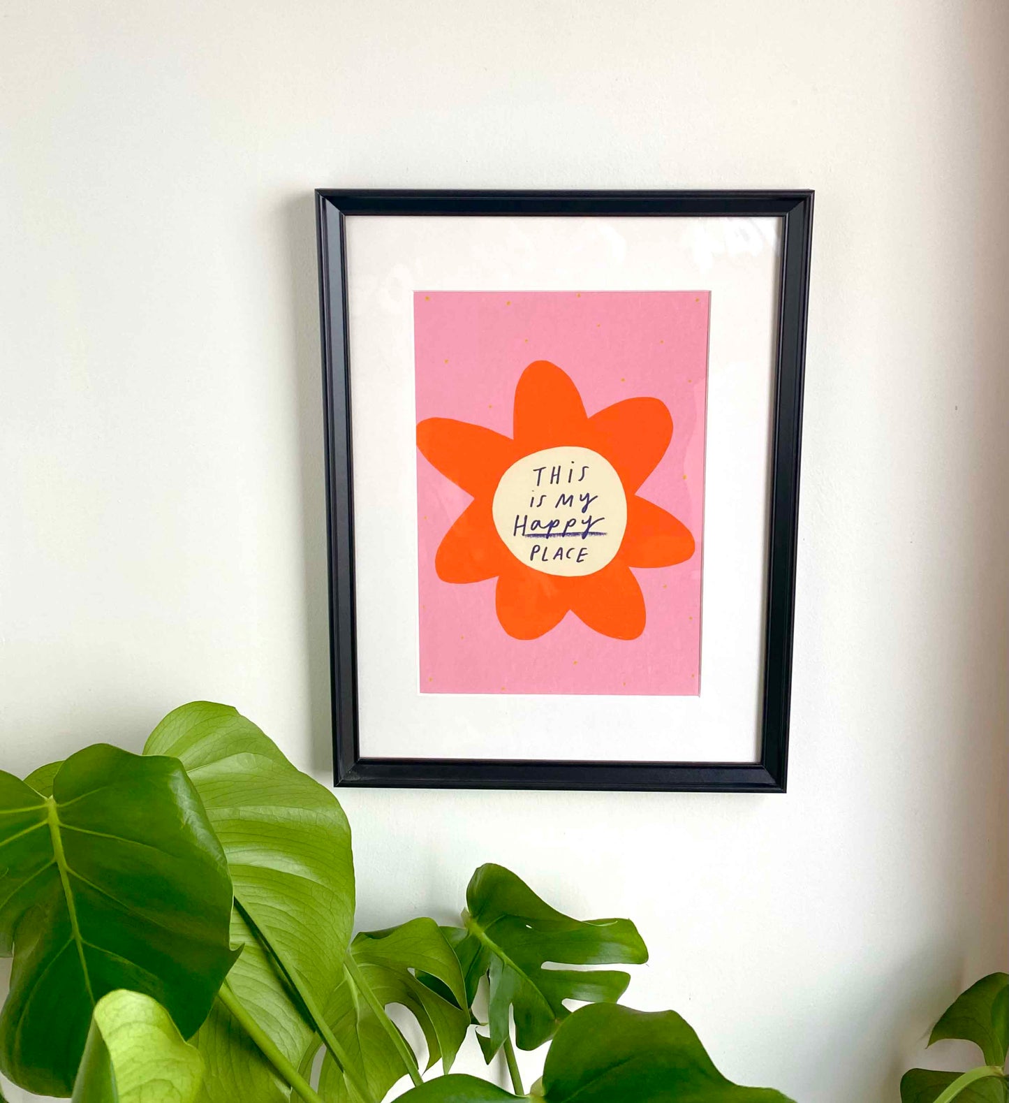 My Happy Place Positive Quote Art Print | Positivity Floral Graphic Wall Decor Quirky Slogan