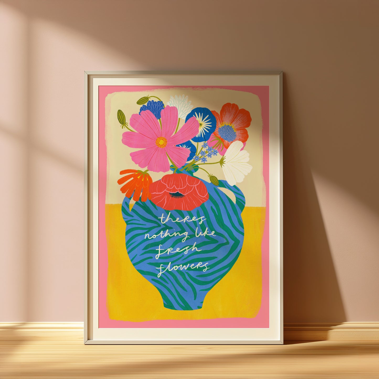 Fresh flowers zebra vase art print | Colourful Maximalist Wall Decor Floral Animal Print Vintage Antique