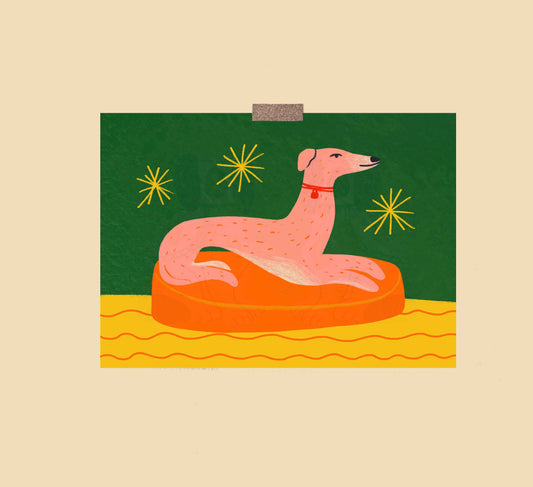 Staffordshire (grey hound) Ornament Art Print | Dog Pet Lover Portrait Wall Decor Animal Quirky Maximalist