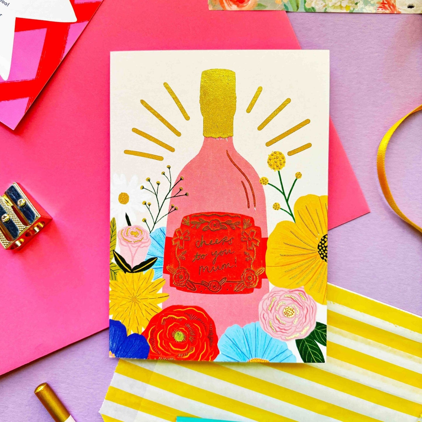 Cheers To You Mum! Gold Foil Mother's Day Greetings Card | Celebrate Mum Mummy Mom Grateful